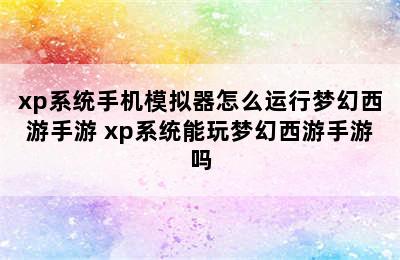 xp系统手机模拟器怎么运行梦幻西游手游 xp系统能玩梦幻西游手游吗